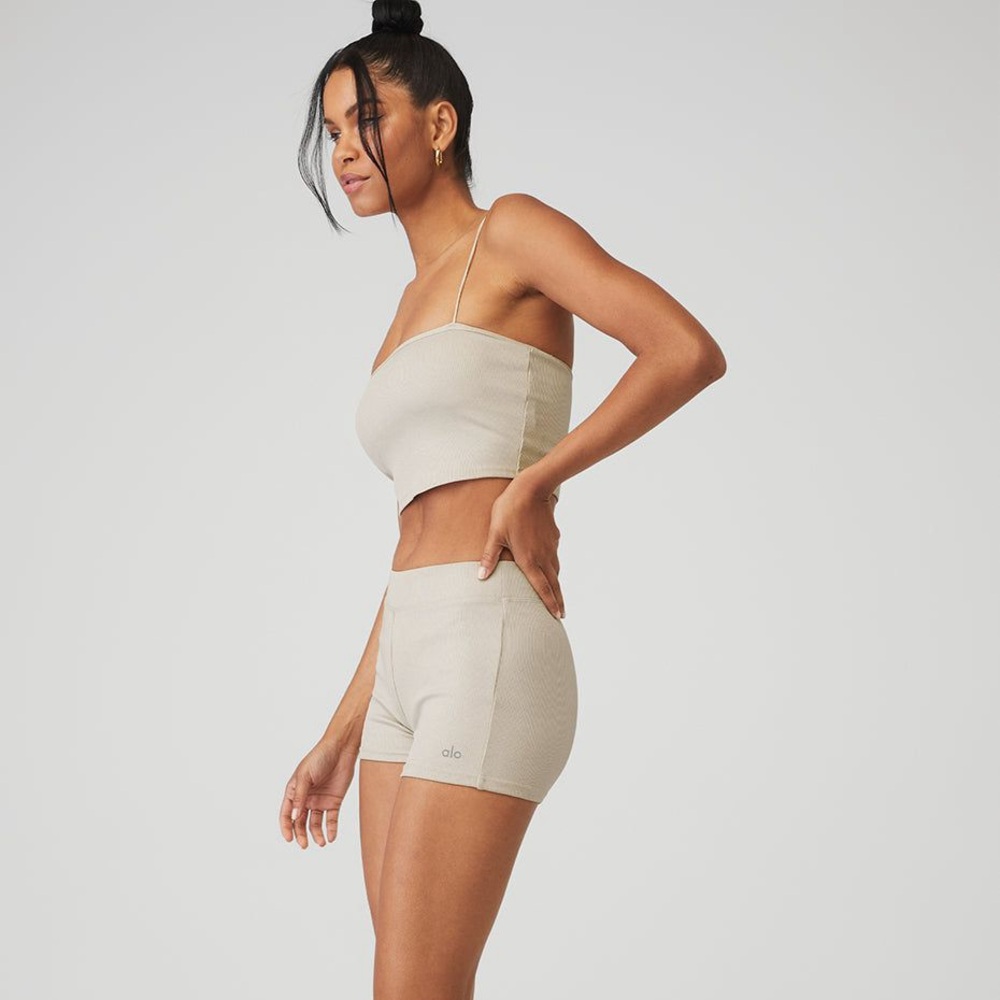 ALO Yoga Beige Ribbed Crop Tank